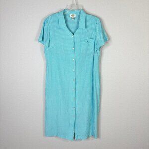 Talbots Dress 14P Petite Gingham Blue and White Short Sleeve Button Front Summer